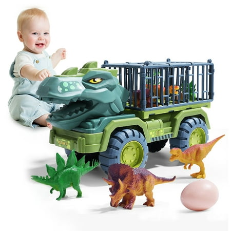 Dinosaur Toys Transport Truck Playset with 3 Dino Figures, Large Size Tyrannosaurus Vehicle Carrier Car Toys for Boys Age 3 4 5 6 7 8 9 10 Years Old Christmas Gifts
