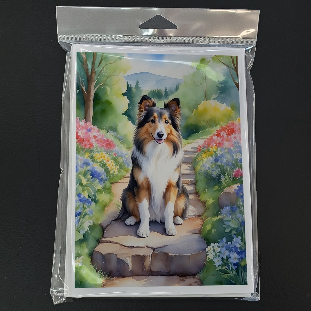 Sheltie Spring Path Greeting Cards Pack of 8 7 in x 5 in