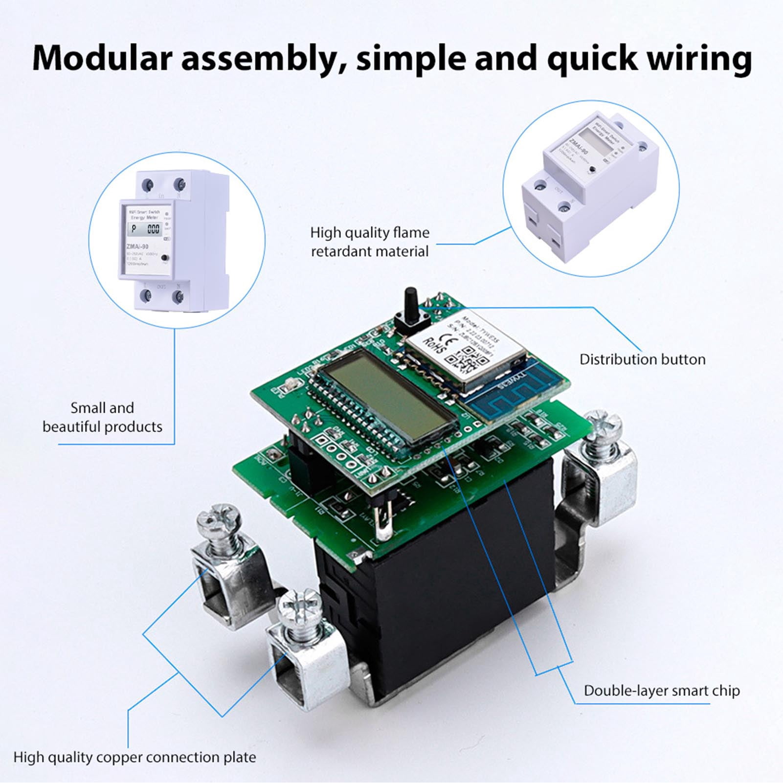 NFTIGB WiFi Intelligent Energy Meter Support TY APP Control Single-Phase Din Rail Smart Electricity Meter Power Consumption Kwh Wattmeter LCD Display Voice Control Metering Switch Functions 220V