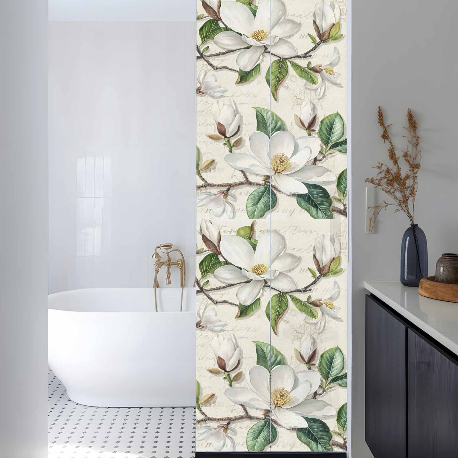 Sun Blocking Glass Window Film, Vintage Floral Spring Window Privacy Film Frosted, Rustic Botanical White Flowers Reusable Windows Privacy Sticker for Home Decor, Nursery, 23.6 x 78.7 Inches