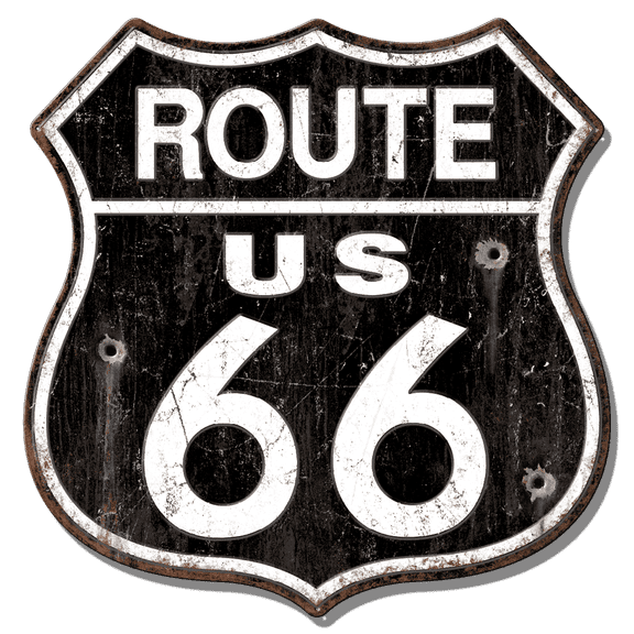 Desperate Enterprises Large Embossed Aluminum Die Cut Route 66 Sign 22.875 x 22.5 Inch Multicolor Metal Wall Decor for Garage or Man Cave