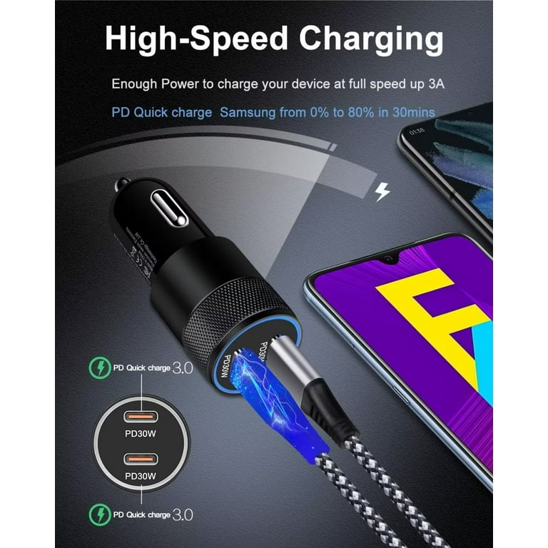 high speed cigarette lighter charger USB C Car Charger,1Pack FiveBox 60W Pd&pd Dual Port USB Car Charger Fast Charging Adapter Quick Charge Car Power Block Type C Cigarette Lighter