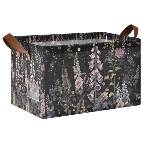 Yayeee Foldable Storage Basket for Shelves Waterproof Cloth Bins with Handles, Dark Flowers Pattern