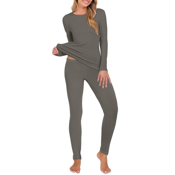 ABATAB 2 Pack Pajama Set for Women Long Sleeve Crewneck Top Pants Warm Casual Soft Comfy Underwear Fall Winter