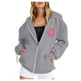 thumbnail image 4 of larppty Puff Print Lettering Oversized Full Zip Hoodie with Pocket - Y2K Preppy Pullover for Women Teens Girls（Grey，XXL）, 4 of 5