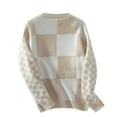 thumbnail image 5 of Oplxuo Women's Checkerboard Crewneck Knit Sweater Fall Winter Casual Long Sleeve Pullover Graphic Loose Jumpers Tops, 5 of 5