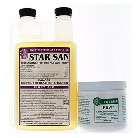 Star San & PBW Brewing Cleaner Set - 32oz No-Rinse Sanitizer & 1lb Powdered Brewery Wash - Homebrew Cleaning Kit - Easy Use, Biodegradable Formula - For Beer, Wine & Kombucha Making