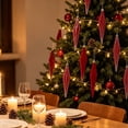 thumbnail image 5 of 6-Piece Flocked Red Finial Drop Christmas Ornaments, Velvet Teardrop Baubles with Rich Plush Texture, Hanging Tree Decor for Warm Holiday Displays, 5 of 7