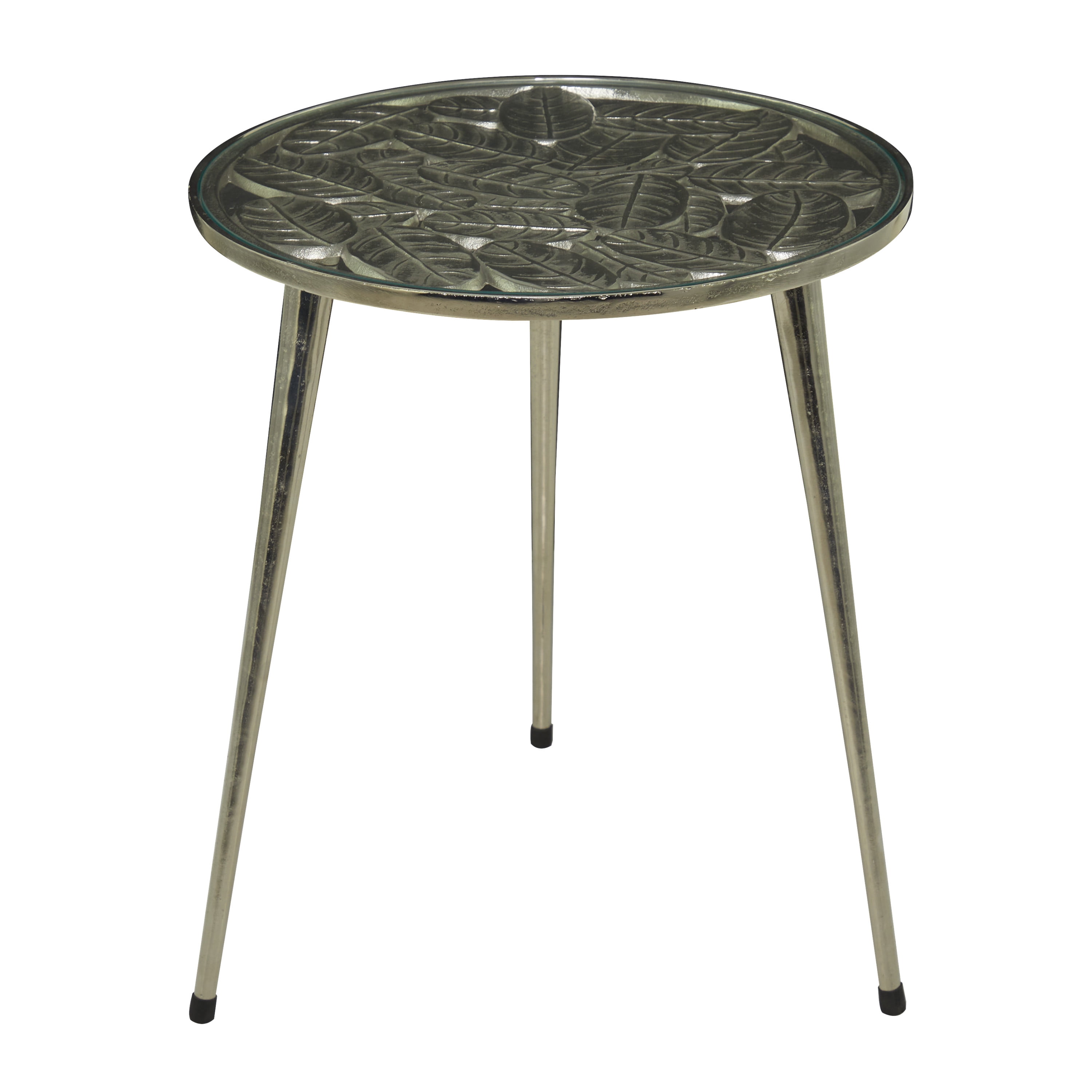 DecMode 20" x 22" Silver Aluminum Accent Table with Clear Glass Top, 1-Piece