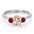 thumbnail image 3 of Gem Stone King 10K Two Tone Gold Peach Morganite and Red Created Ruby Engagement Ring for Women | 1.15 Cttw | Oval 7X5MM | Gemstone October Birthstone | Size 7, 3 of 6