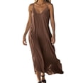 thumbnail image 1 of VEKDONE Robe d'Été Sans Manches en Coton et Lin Uni à Col en V pour Femme Jupe Café TTG, 1 of 6