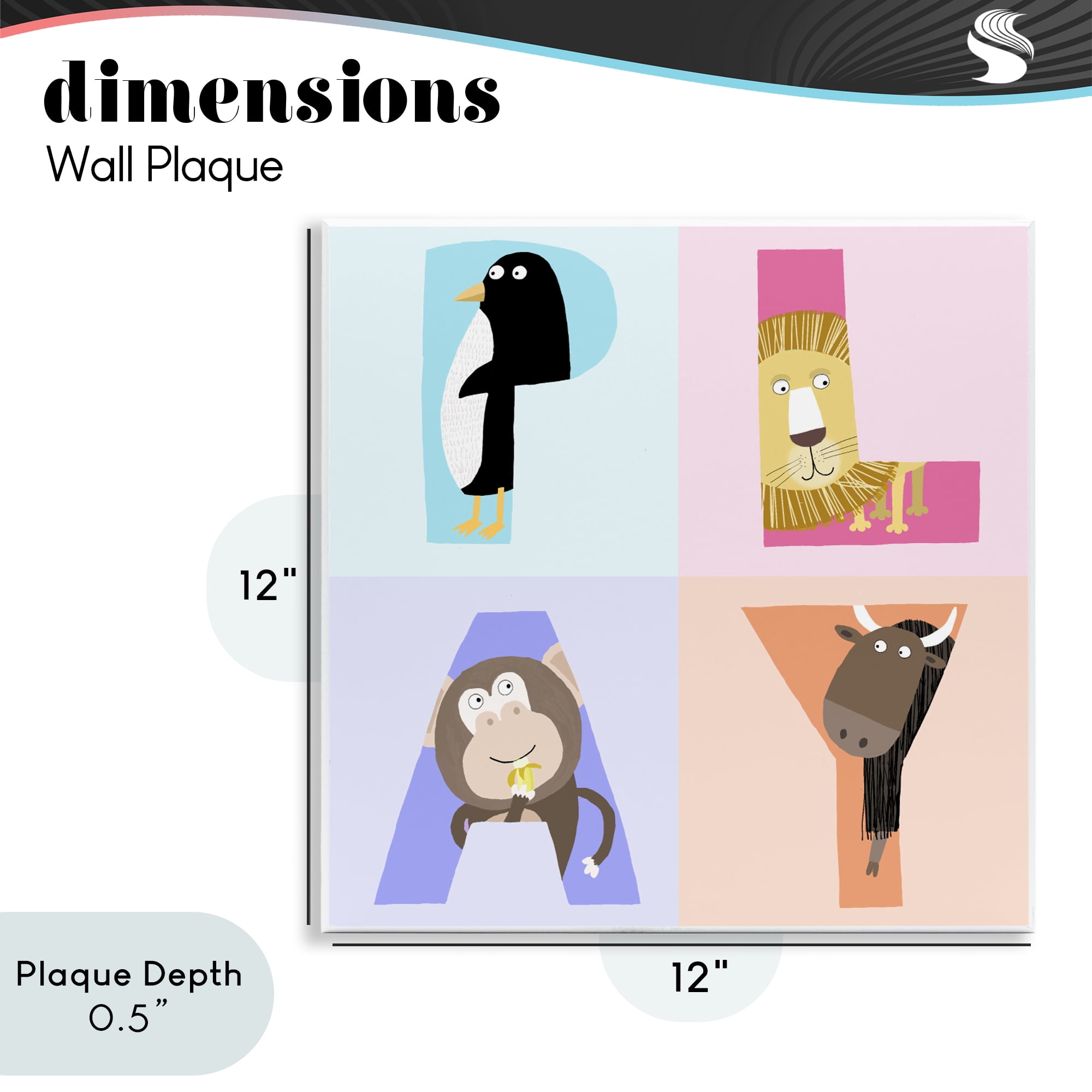Stupell Industries Play Letters Squares with Animals Wall Plaque Art, design by Carla Daly
