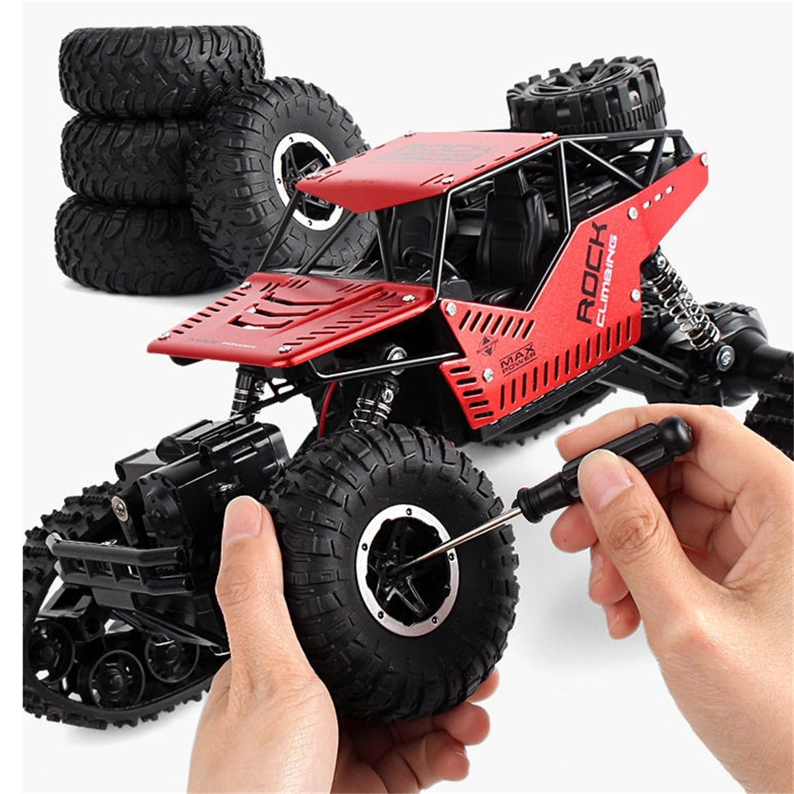 2.4G Tracked off-Road Remote Control Car 360° Rotation Stunt Rc Car with Changeable Tires Fall-Proof and Crash-Proof Rc Vehicle 4Wd All-Terrain Climbing Rc Buggy Gifts for Age 3+(Red)