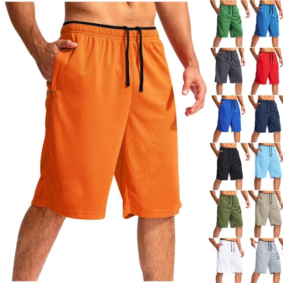 Bxsruta Men's Fitness Running Shorts with Two Zipper Pockets, Soft Breathable Polyester, Adjustable Drawstring for Running, Gym and Casual Wear