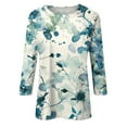 thumbnail image 4 of AOOCHASLIY Women's 2024 Women New T-shirt Mid-length 3/4 Sleeves Blouse Round Neck Casual Floral Printing Tops, 4 of 5