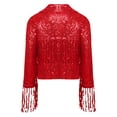 thumbnail image 4 of renvena Girls Disco Dance Jackets Sequins Fringed Long Sleeve Open Front Cardigan Birthday Party Tops Red 16, 4 of 7
