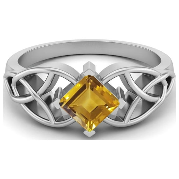 Mooneye 5mm Square Citrine 925 Sterling Silver Solitaire Celtic Women Valentines Day Gifts Ring