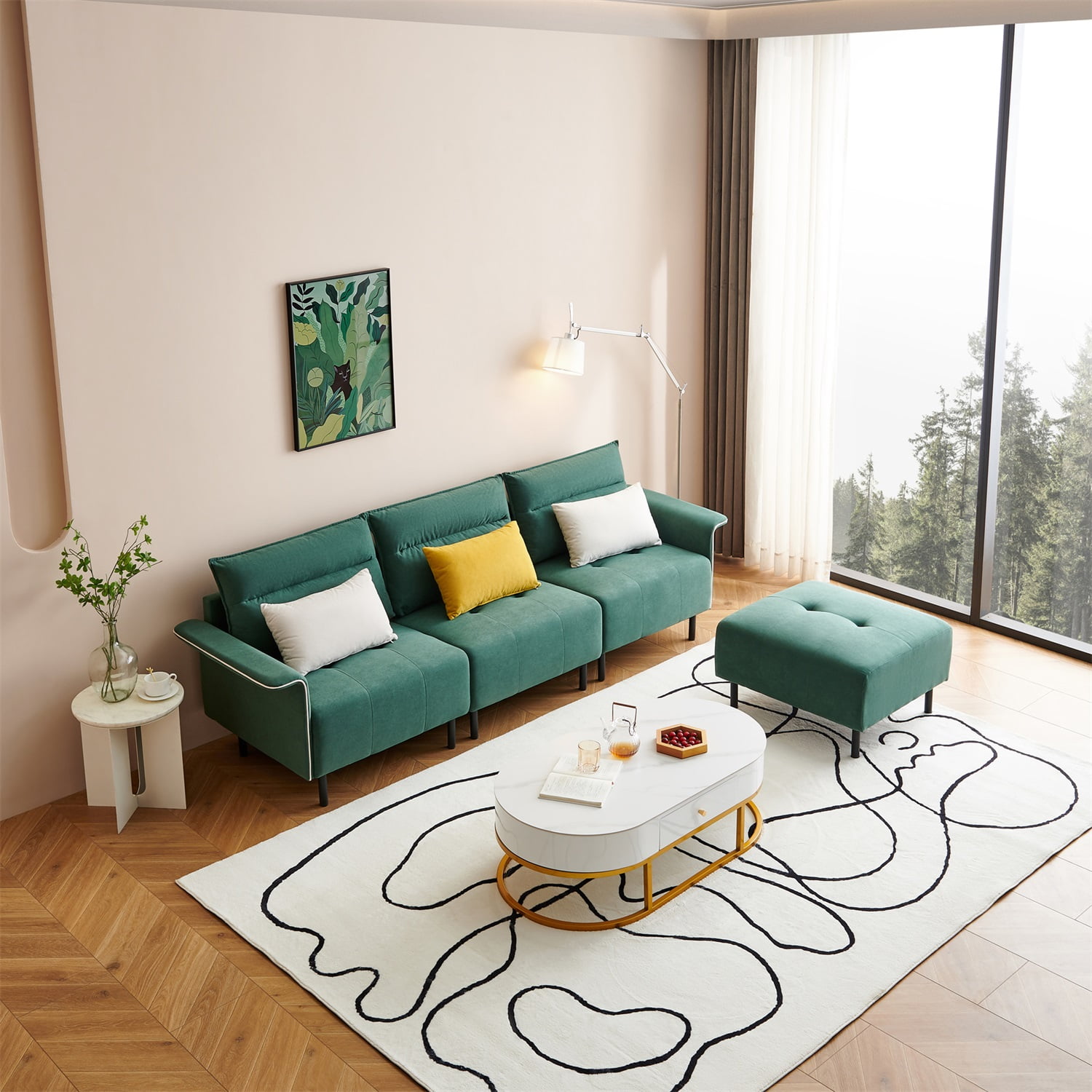 Kadyn L-Shaped Sectional Sofa, Suede Sectional Couch with Removeable Ottoman and 3 Pillows, Modern Suede Upholstered Sofa for Apartment, Green Kadyn L-Shaped Sectional Sofa, Suede Sectional Couch with Removeable Ottoman and 3 Pillows, Modern Suede Upholstered Sofa for Apartment, Green
