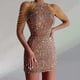 thumbnail image 2 of Gibobby Vestido sexy para fiesta Vestido de lentejuelas ajustado con flecos de cristal sexy con cuello halter a la moda de color sólido para mujer(Rosa,CH), 2 of 5