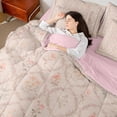 thumbnail image 4 of Homewish Chic Floral Flowers Twin Bedding Sets 7-Piece for Adults Female Men,Spring Garden Blossoms Bedding Comforter Set Microfiber,Abstract Geometric Plaid Breathable Sheet Sets, 4 of 8