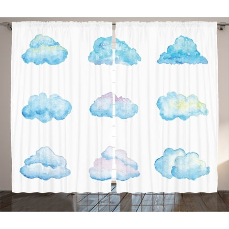 Bright Kids Curtains Kids Curtains 2 Panels Set, Pattern of Various Bright Clouds Watercolor Illustration Fluffy Softness Purity Print, Living Room Bedroom Decor, Blue White, by Ambesonne ()