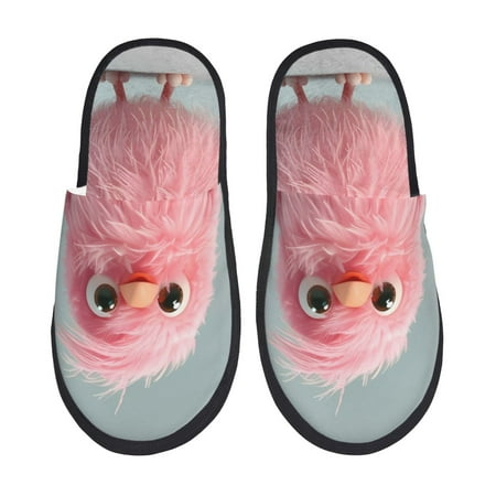 Balery Adorable Pink Fluffy Birds Slient Indoor Furry Fleece Comfort House Shoes Soft Non-Slip Home Shoes Cotton slippers House Slippers-- Medium