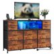thumbnail image 2 of 10-Cajón Fabric Dresser TV Soporte Con LED Light Y Charging Station Wooden Mejor Open Estanterías Entertainment Almacenamiento Chest Para Bedroom Living Room Hallway Fits 40-55 Pulgadas TVs..., 2 of 8