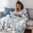 thumbnail image 3 of Blue Thanksgiving Pumpkin Throw Blanket, Flannel Fleece Blanket with Striped Design for Couch, Fall Eucalyptus Leaves Plaid Soft Breathable All Season Plush Blankets for Sofa Office Travel 40"x50", 3 of 9