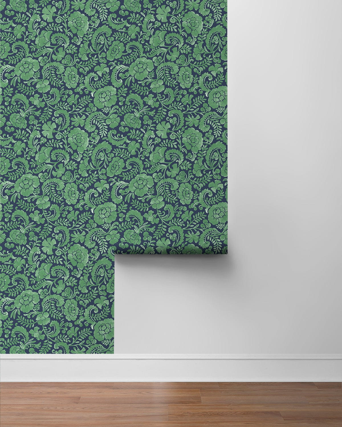 NextWall Spearmint & Navy Tonal Paisley Peel and Stick Wallpaper