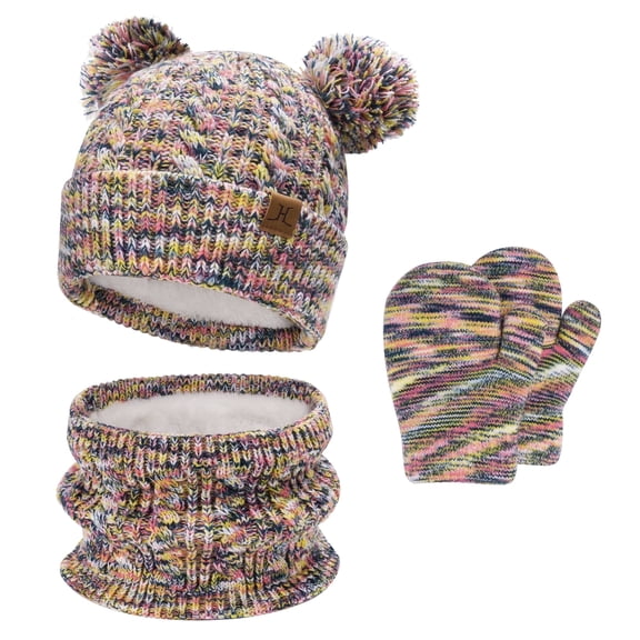 FZ FANTASTIC ZONE Kids Toddler Infants Winter Hats Scarfs Gloves Set Pompom Beanie Caps Mittens Neck Warmer with Fleece for 0 6 12 18 Months 1 2 3 4 Years Old Baby Girls Boys Gifts, Yellow