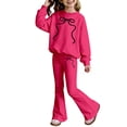 thumbnail image 4 of YMNXA Toddler Kids Girls Outfits Long Sleeve Round Neck Bow Print Pullover And Flare Pants Comfortable Fashion Elegant Sets For Casual Daily Wear,Hot Pink,9-10 Years, 4 of 4