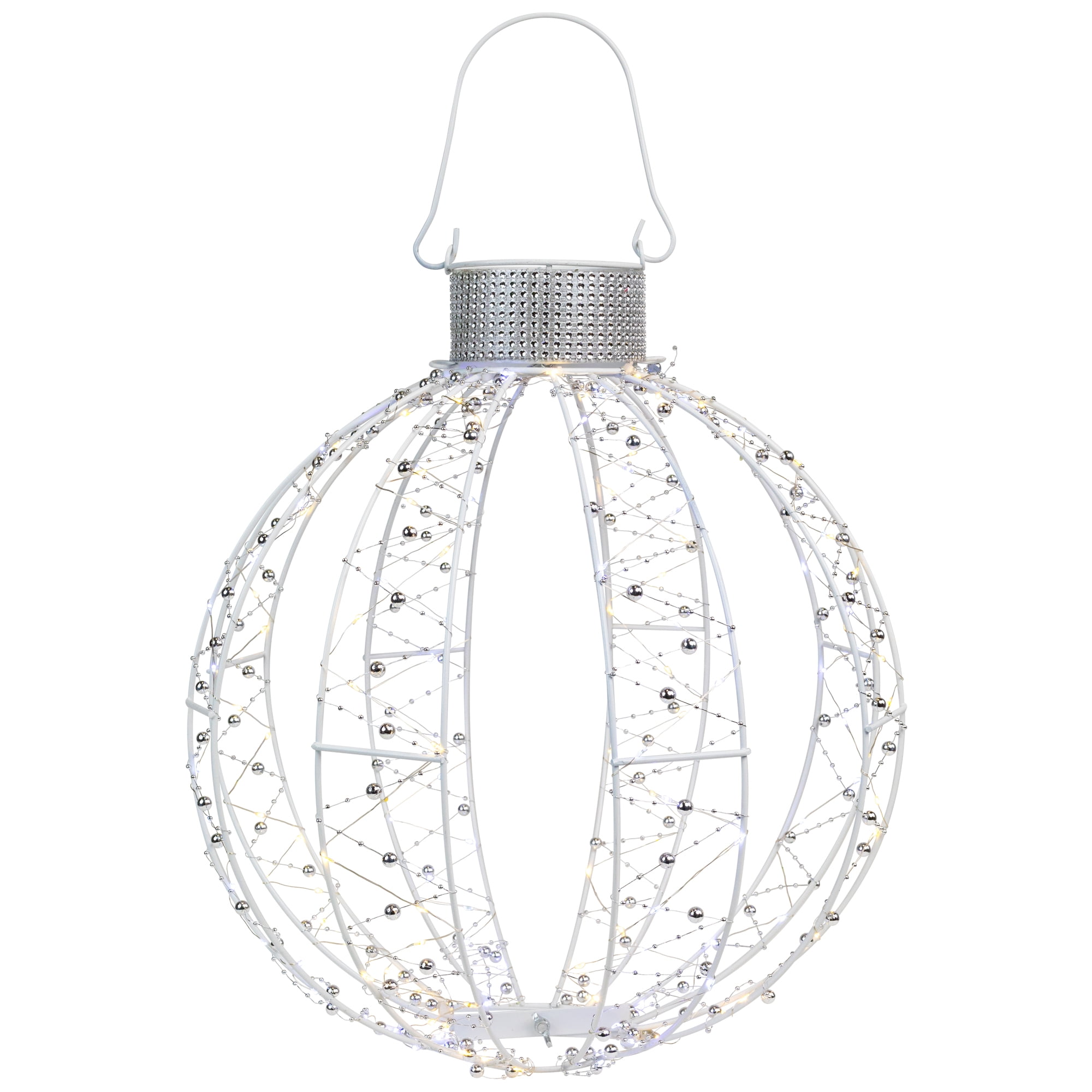LED Lighted Bead 3-D Ball Ornament Christmas Outdoor Decoration - 15" - Candlelight Clear