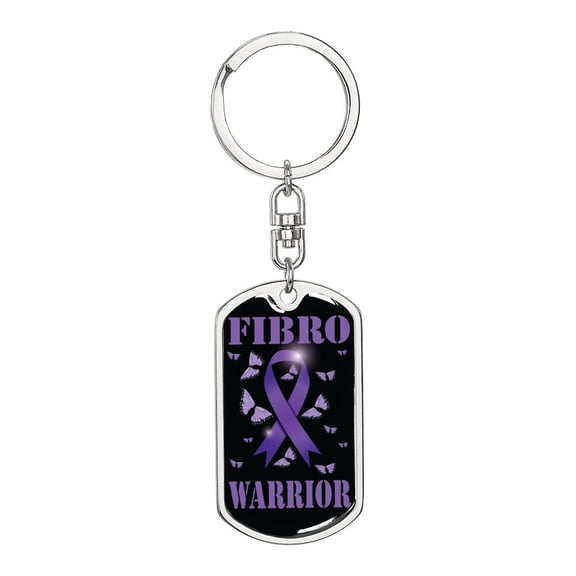 Fibromyalgia Warrior Stainless Steel or 18k Gold Premium Swivel Dog Tag Keychain