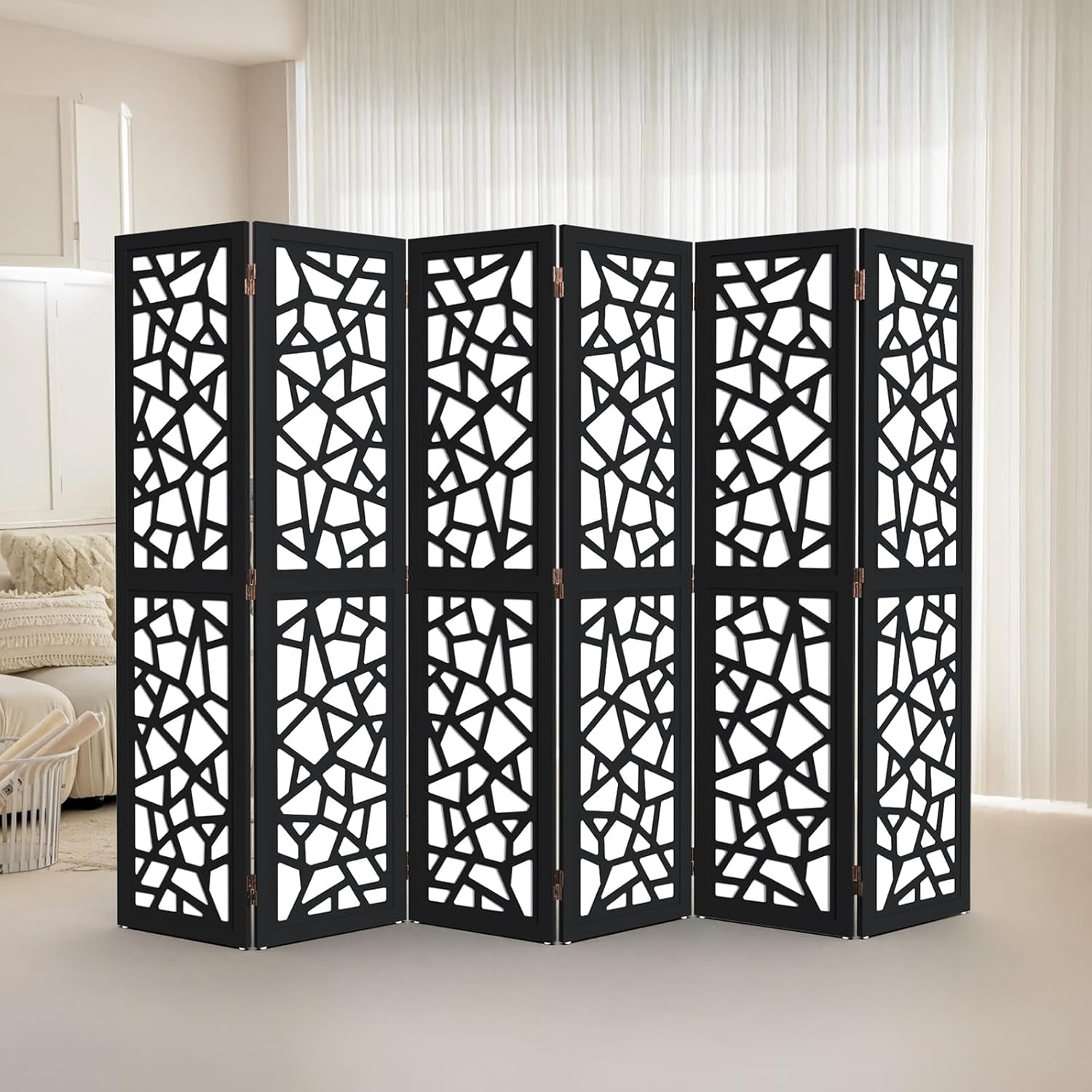 VINGLI 70'' H Room Divider, Non-Woven Fabric Privacy Screen, Indoor Partition Wall Dividers, Freestanding Hinged Space Separator with Modern Unique Pattern