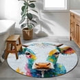 thumbnail image 4 of 3ft Washable Round Rug, Vintage Oil Painting Non-Slip Circle Area Rug for Bedroom Bedside, Country Colorful Cow Wood Grain Soft Indoor Floor Mat for Home Decor, 4 of 9