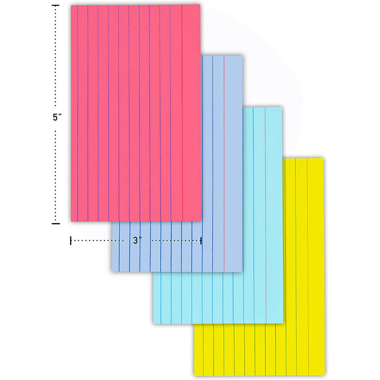 Emraw Ruled Lined Colored Index Note Cards Heavy Weight Durable 3 x 5 inch Plain Back Assorted Colors Note Cards for School Home and Office - 300