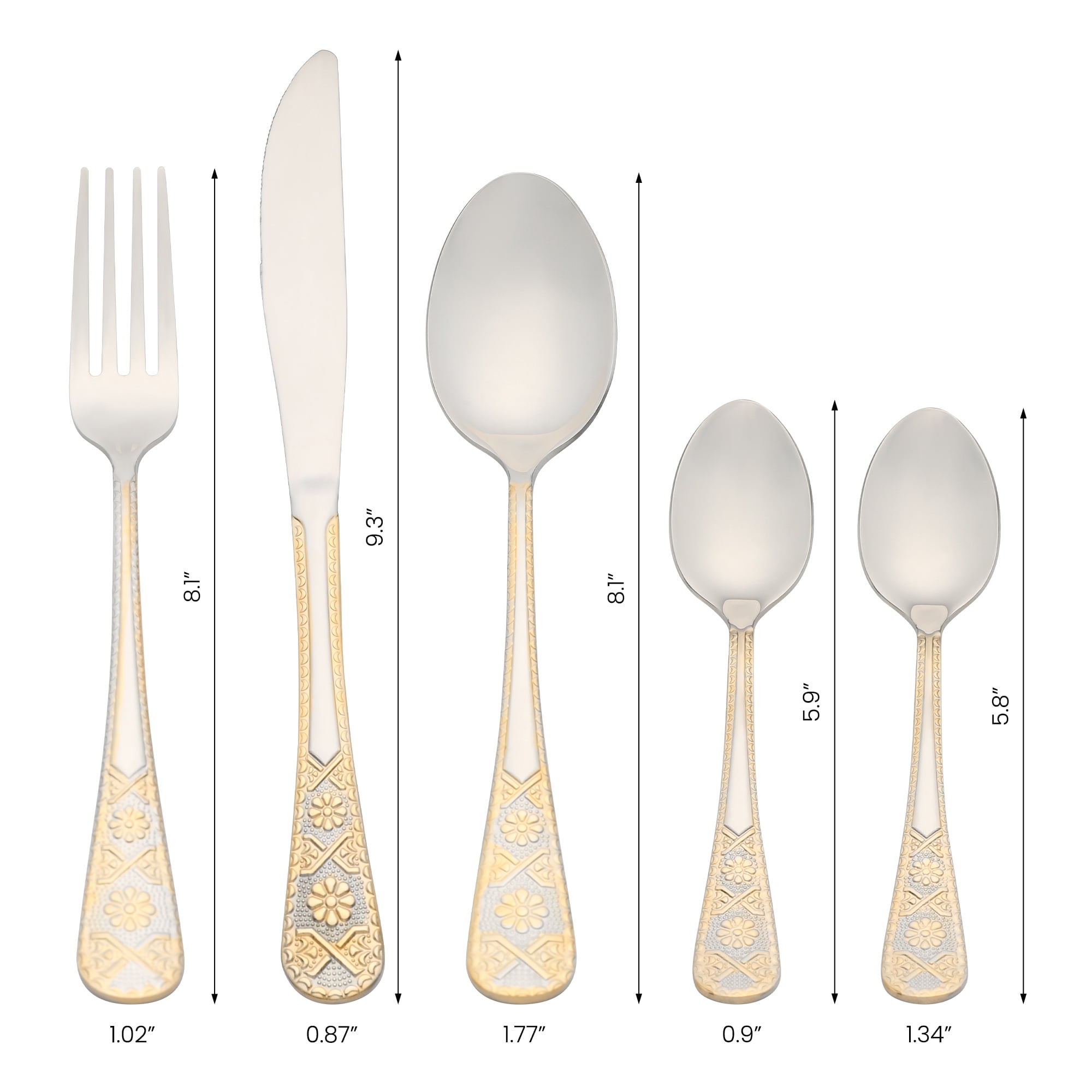 Unique Bargains 20 Piece Stainless Steel Floral Dinner Flatware Set Silver/Gold 20