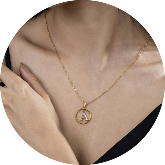 Murtoo Gold Tone Round Letter Pendant Necklace – 26 Alphabet Options, Lightweight Chain Jewelry Gift for Daily Style