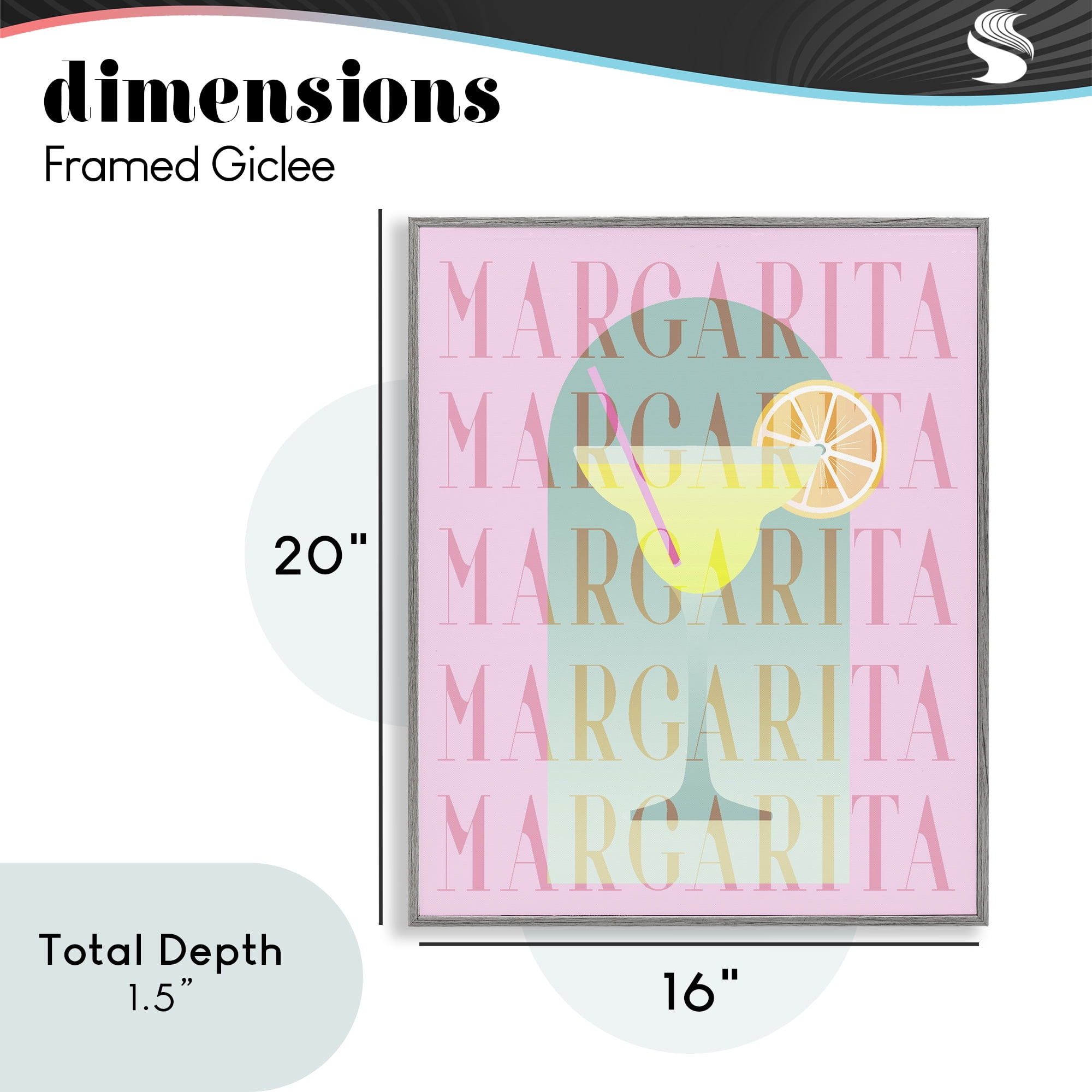 Retro Pastel Margarita Gray Framed Giclee Art, design by Lil' Rue