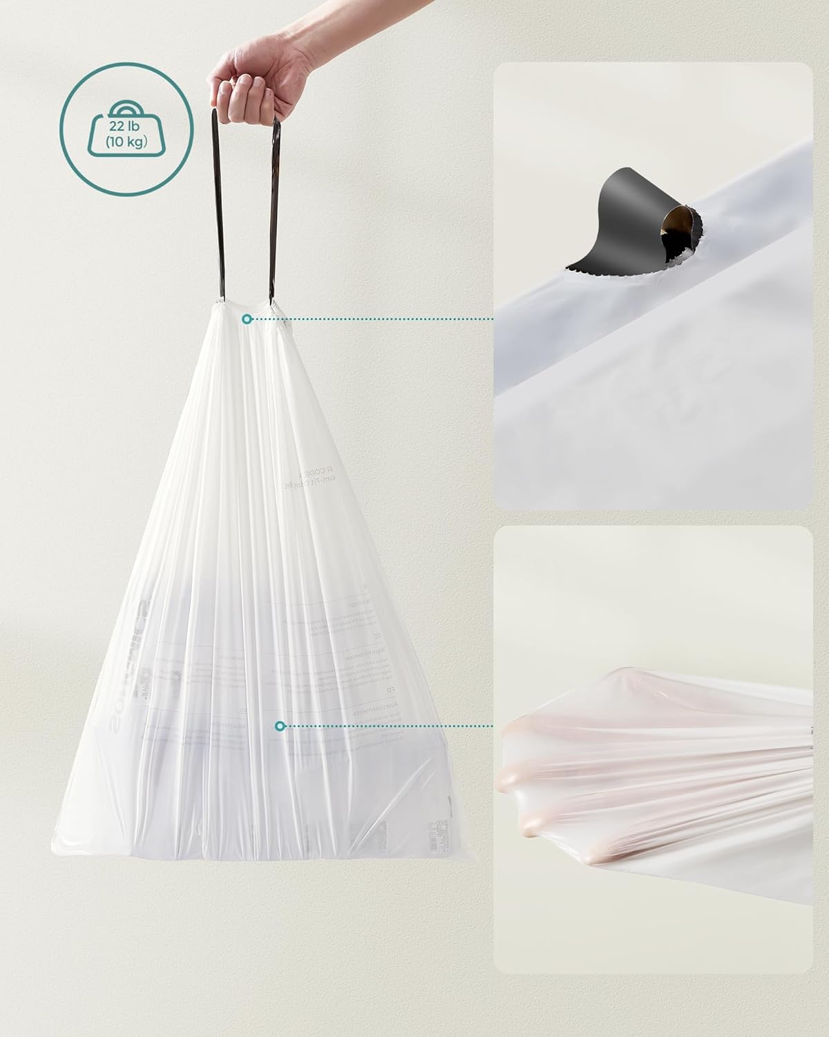 Heavy Duty Trash Bags for 8-Gallon Cans, White Drawstring Garbage Bags with Pre-Separated Design, 4 Rolls of 45 Count Each, Leak-Resistant Kitchen Liners