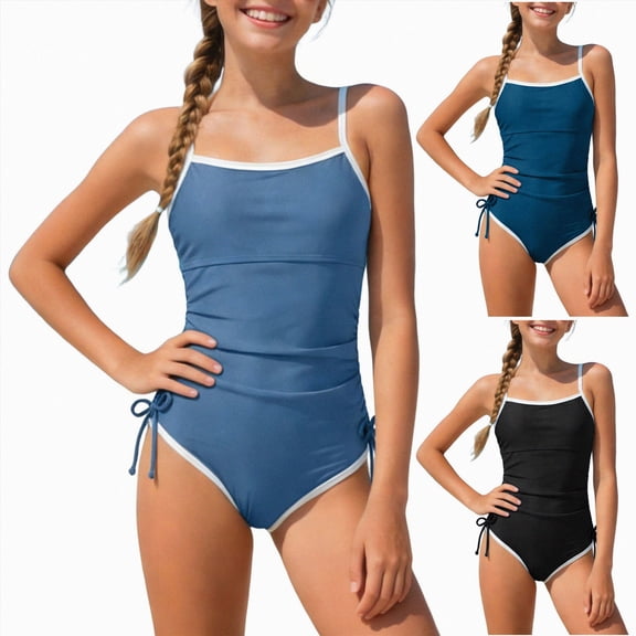 Splozh Swimsuits for Teen Girls One Piece Cute, Lovely Bathing Suits for Juniors Tween Girls Summer Swimming Outfit Grey,11-12 Years