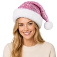 thumbnail image 4 of HAOTAGS Women's Christmas Hat - Glitter Santa Cap with Long Plush Fur Warm Winter Party Hat, 4 of 9