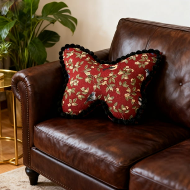 Cojines Retro Butterfly - Cojines decorativos de poliéster para sofá, 22,83x18,5 pulgadas, 700g, con rellenos para el salón (blanco, rojo, negro, rosa)
