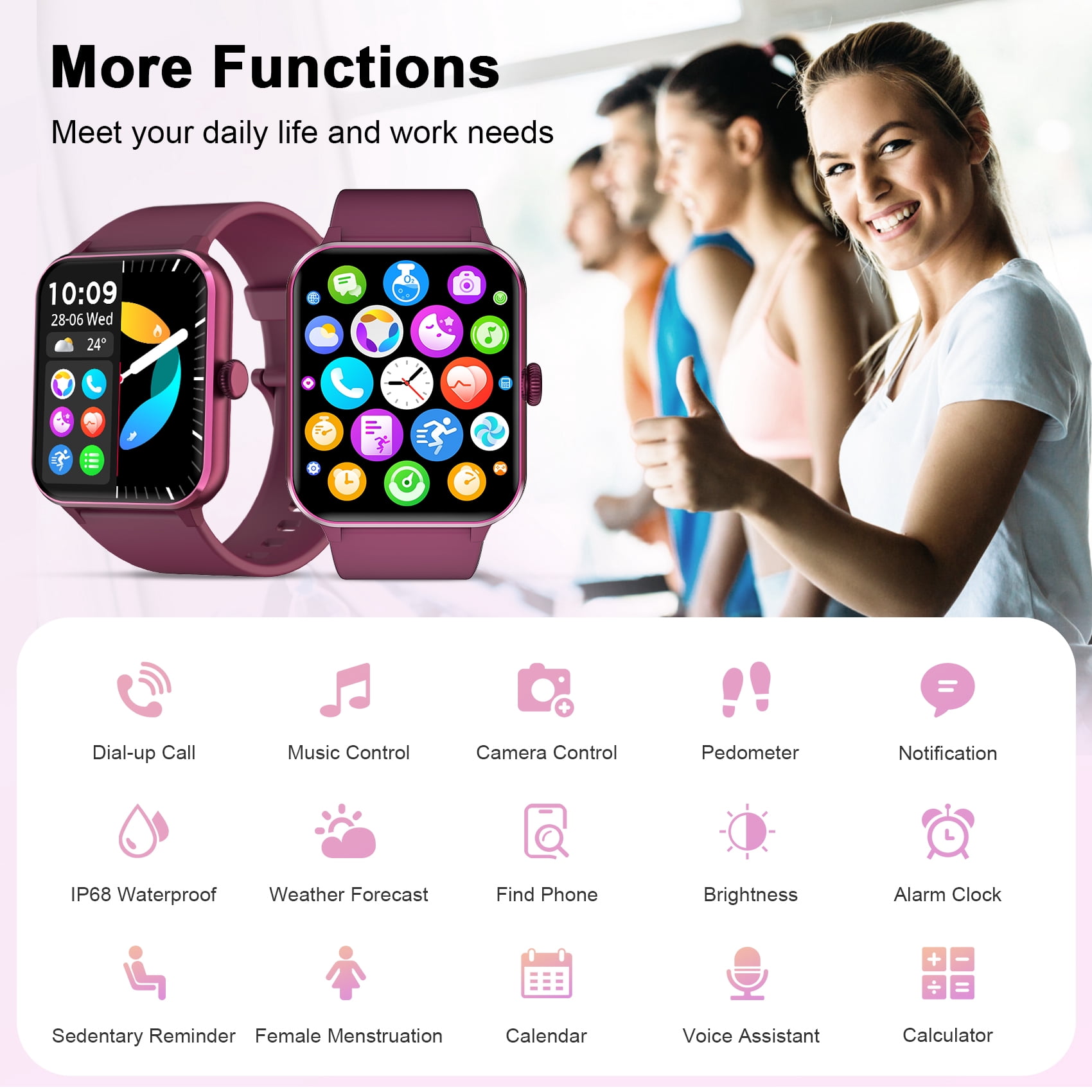 Smart Watch for Women Men, Bluetooth Calling Fitness Tracker, 1.85" HD Screen, AI Voice Assistant, 100+ Sports Modes, Compatible with Android iPhone (Burgundy)