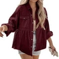 thumbnail image 5 of Womens Corduroy Peplum Shacket Jacket Long Sleeve Button Down Babydoll Shirts Oversized Casual Blouses Tops, 5 of 9