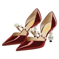 thumbnail image 2 of FSJ Women Elegant Pointy Close Toe Beaded High Heel Pumps Pearls Strappy D'Orsay Pumps Church Party Wedding Dress Shoes Size 5 Red, 2 of 4