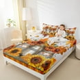 thumbnail image 4 of Manfei Chic Sunflower Bed Sheets,Autumn Floral King Sheets,Old Wooden Borad Sheet Set,Ultra Soft Bedroom Decoration,4pcs, 4 of 7