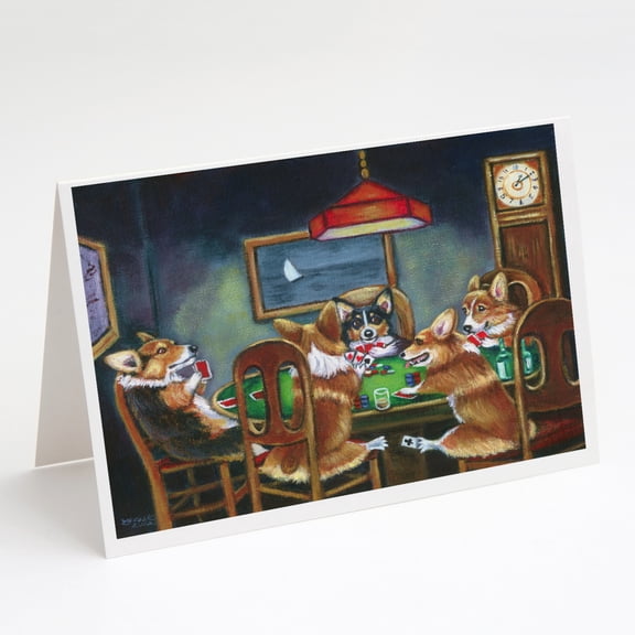Corgi Playing Poker Greeting Cards and Envelopes Pack of 8