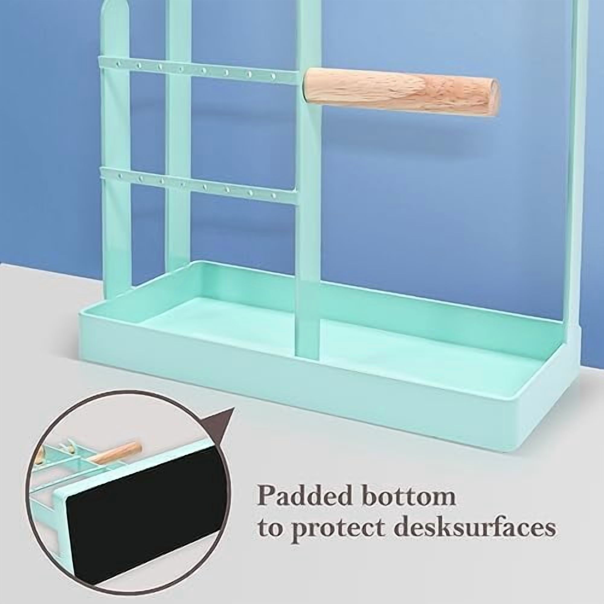 Jewelry Stand Holder Organizer, 4-Tier Necklace Holder with Ring Tray, 10 Hooks Necklaces Hanging Small Jewelry Display Storage Tower Tree for Bracelets Earrings Watches -Medium, Aqua