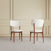 Set of 2 Modern PU Leather Chairs, White Kitchen Chairs with Solid Wood Legs for Dining Room, Comfortable Family chairs